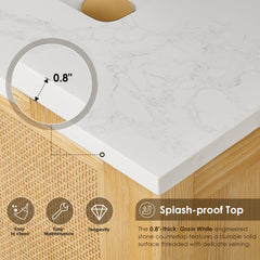 Altair Cedar 36" Single Bathroom Vanity in Natural Wood with Grain White Engineered Stone Countertop