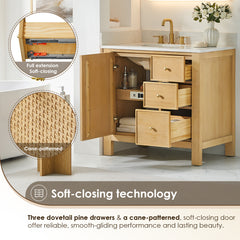 Altair Cedar 36" Single Bathroom Vanity in Natural Wood with Grain White Engineered Stone Countertop