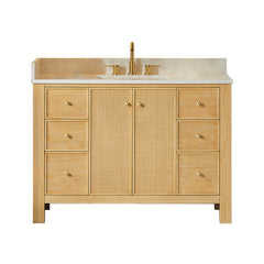 Altair Cedar 48" Single Bathroom Vanity in Natural Wood with Grain White Engineered Stone Countertop - Without Mirror