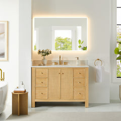 Altair Cedar 48" Single Bathroom Vanity in Natural Wood with Grain White Engineered Stone Countertop