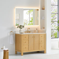 Altair Cedar 48" Single Bathroom Vanity in Natural Wood with Grain White Engineered Stone Countertop