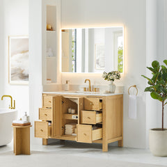 Altair Cedar 48" Single Bathroom Vanity in Natural Wood with Grain White Engineered Stone Countertop
