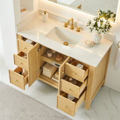 Altair Cedar 48" Single Bathroom Vanity in Natural Wood with Grain White Engineered Stone Countertop