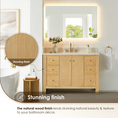 Altair Cedar 48" Single Bathroom Vanity in Natural Wood with Grain White Engineered Stone Countertop