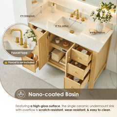Altair Cedar 48" Single Bathroom Vanity in Natural Wood with Grain White Engineered Stone Countertop