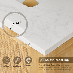 Altair Cedar 48" Single Bathroom Vanity in Natural Wood with Grain White Engineered Stone Countertop