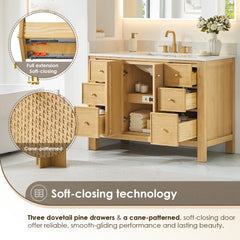 Altair Cedar 48" Single Bathroom Vanity in Natural Wood with Grain White Engineered Stone Countertop