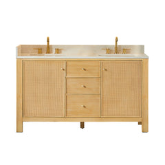 Altair Cedar 60" Double Bathroom Vanity in Natural Wood with Grain White Engineered Stone Countertop - Without Mirror