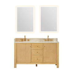 Altair Cedar 60" Double Bathroom Vanity in Natural Wood with Grain White Engineered Stone Countertop