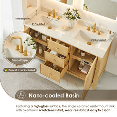 Altair Cedar 60" Double Bathroom Vanity in Natural Wood with Grain White Engineered Stone Countertop