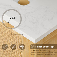 Altair Cedar 60" Double Bathroom Vanity in Natural Wood with Grain White Engineered Stone Countertop