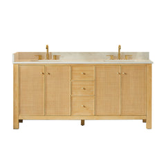 Altair Cedar 72" Double Bathroom Vanity in Natural Wood with Grain White Engineered Stone Countertop - Without Mirror