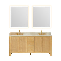 Altair Cedar 72" Double Bathroom Vanity in Natural Wood with Grain White Engineered Stone Countertop