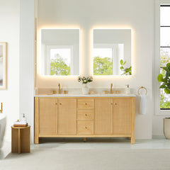 Altair Cedar 72" Double Bathroom Vanity in Natural Wood with Grain White Engineered Stone Countertop