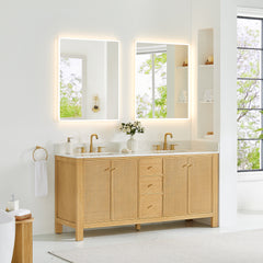Altair Cedar 72" Double Bathroom Vanity in Natural Wood with Grain White Engineered Stone Countertop