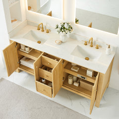 Altair Cedar 72" Double Bathroom Vanity in Natural Wood with Grain White Engineered Stone Countertop