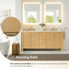 Altair Cedar 72" Double Bathroom Vanity in Natural Wood with Grain White Engineered Stone Countertop