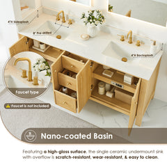 Altair Cedar 72" Double Bathroom Vanity in Natural Wood with Grain White Engineered Stone Countertop