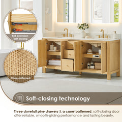 Altair Cedar 72" Double Bathroom Vanity in Natural Wood with Grain White Engineered Stone Countertop