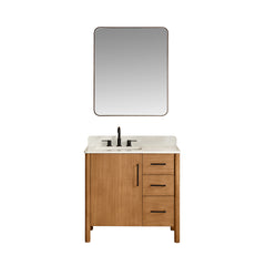 Altair Velora 36" Single Bathroom Vanity in Mango Brown with Grain White Engineered Stone Countertop