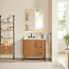Altair Velora 36" Single Bathroom Vanity in Mango Brown with Grain White Engineered Stone Countertop