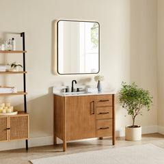 Altair Velora 36" Single Bathroom Vanity in Mango Brown with Grain White Engineered Stone Countertop