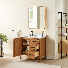 Altair Velora 36" Single Bathroom Vanity in Mango Brown with Grain White Engineered Stone Countertop