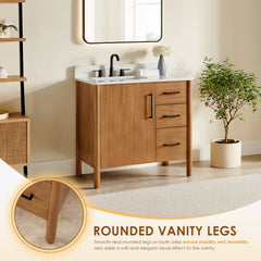 Altair Velora 36" Single Bathroom Vanity in Mango Brown with Grain White Engineered Stone Countertop