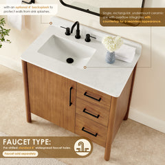 Altair Velora 36" Single Bathroom Vanity in Mango Brown with Grain White Engineered Stone Countertop