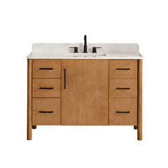 Altair Velora 48" Single Bathroom Vanity in Mango Brown with Grain White Engineered Stone Countertop - Without Mirror