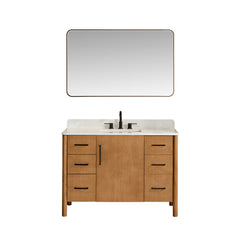 Altair Velora 48" Single Bathroom Vanity in Mango Brown with Grain White Engineered Stone Countertop