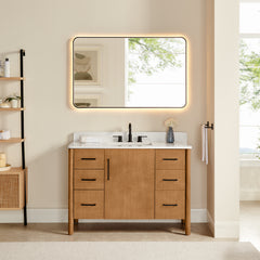Altair Velora 48" Single Bathroom Vanity in Mango Brown with Grain White Engineered Stone Countertop