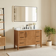 Altair Velora 48" Single Bathroom Vanity in Mango Brown with Grain White Engineered Stone Countertop