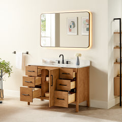 Altair Velora 48" Single Bathroom Vanity in Mango Brown with Grain White Engineered Stone Countertop