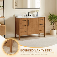 Altair Velora 48" Single Bathroom Vanity in Mango Brown with Grain White Engineered Stone Countertop