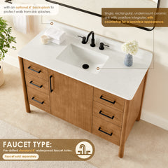 Altair Velora 48" Single Bathroom Vanity in Mango Brown with Grain White Engineered Stone Countertop