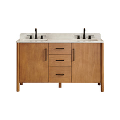 Altair Velora 60" Double Bathroom Vanity in Mango Brown with Grain White Engineered Stone Countertop - Without Mirror