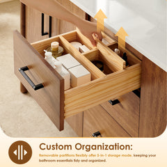 Altair Velora 60" Double Bathroom Vanity in Mango Brown with Grain White Engineered Stone Countertop