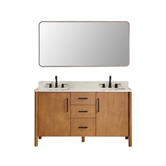 Altair Velora 60" Double Bathroom Vanity in Mango Brown with Grain White Engineered Stone Countertop
