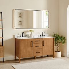 Altair Velora 60" Double Bathroom Vanity in Mango Brown with Grain White Engineered Stone Countertop