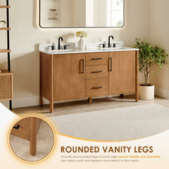 Altair Velora 60" Double Bathroom Vanity in Mango Brown with Grain White Engineered Stone Countertop