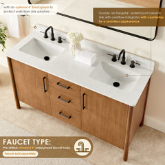 Altair Velora 60" Double Bathroom Vanity in Mango Brown with Grain White Engineered Stone Countertop