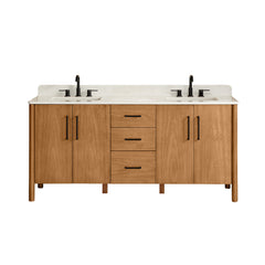 Altair Velora 72" Double Bathroom Vanity in Mango Brown with Grain White Engineered Stone Countertop - Without Mirror