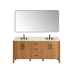 Altair Velora 72" Double Bathroom Vanity in Mango Brown with Grain White Engineered Stone Countertop