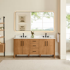 Altair Velora 72" Double Bathroom Vanity in Mango Brown with Grain White Engineered Stone Countertop