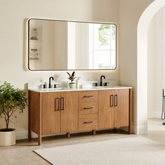 Altair Velora 72" Double Bathroom Vanity in Mango Brown with Grain White Engineered Stone Countertop