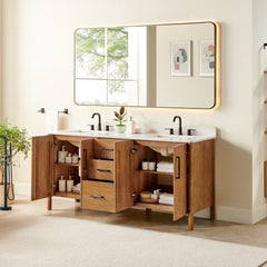Altair Velora 72" Double Bathroom Vanity in Mango Brown with Grain White Engineered Stone Countertop