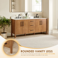 Altair Velora 72" Double Bathroom Vanity in Mango Brown with Grain White Engineered Stone Countertop