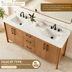 Altair Velora 72" Double Bathroom Vanity in Mango Brown with Grain White Engineered Stone Countertop