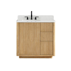 Altair Clayton 36" Single Bathroom Vanity in Washed Light Brown with Grain White Engineered Stone Countertop - Without Mirror